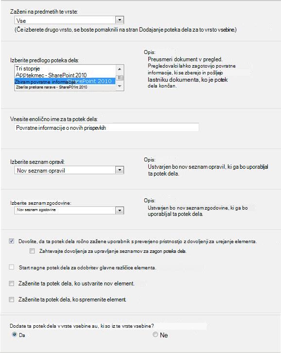 Prva stran obrazca za začetek