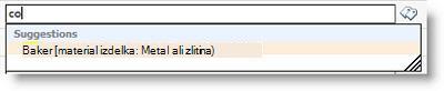 Ko začnete vnašati izraz, se prikažejo predlogi za izraze.