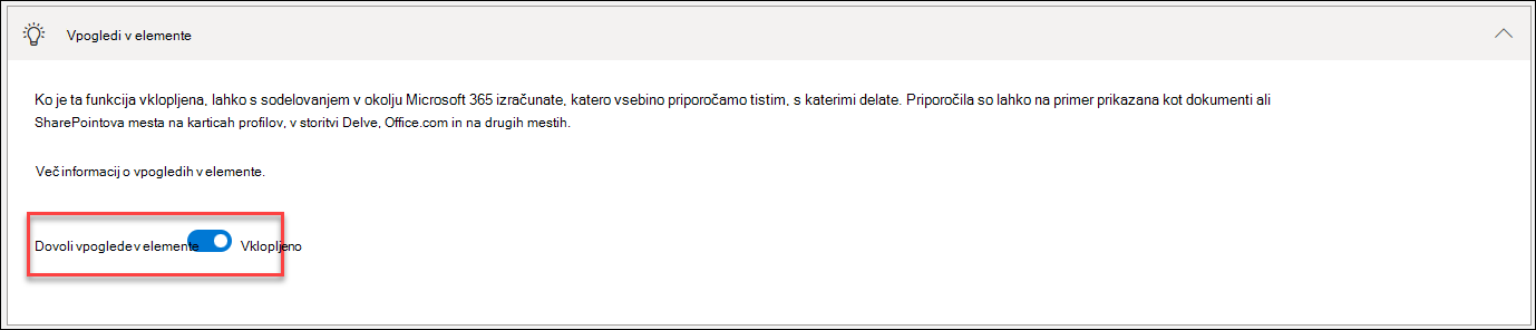 Posnetek zaslona izklopa obveščanja o elementih
