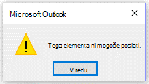 Sporočilo o napaki programa Microsoft Outlook, Tokrat ni mogoče poslati.