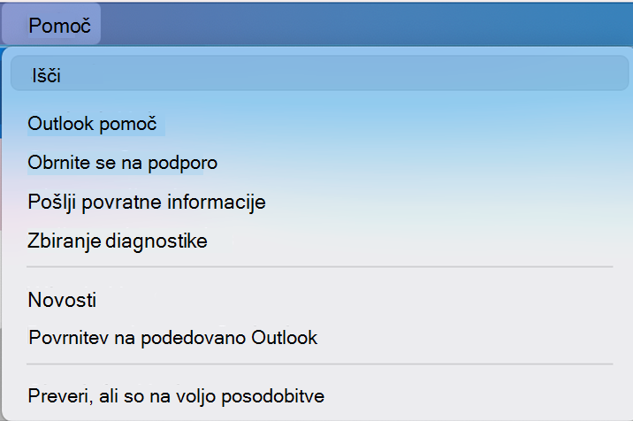 Preklop med možnostmi novega Outlooka