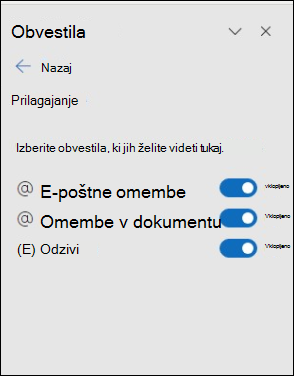 Outlookovo podokno z nastavitvami obvestil