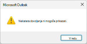 Napaka dovoljenj za Outlook Shared Calendar