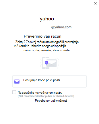 Tretji zaslon za nastavitev Yahoo Outlooka - preverite račun