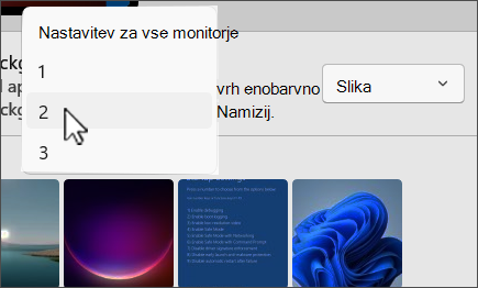 Posnetek zaslona, ki prikazuje prilagojene izbire več monitorjev
