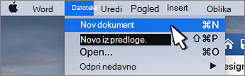 Možnost »Nov dokument«