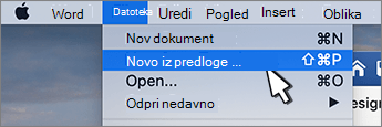 Možnost »Novo iz predloge«