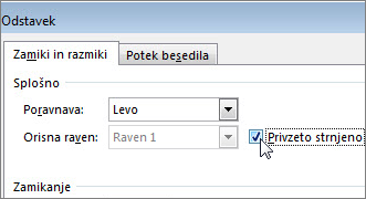 Pogovorno okno »Odstavek«