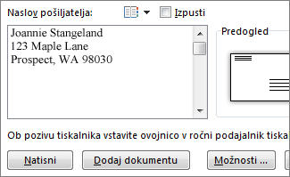 Polje »Naslov pošiljatelja«