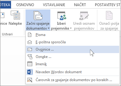 Meni »Začni spajanje dokumentov«