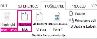 Polje za spajanje dokumentov »Vstavi naslovni blok«