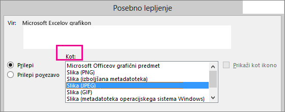 Zgornji del pogovornega okna »Posebno lepljenje«