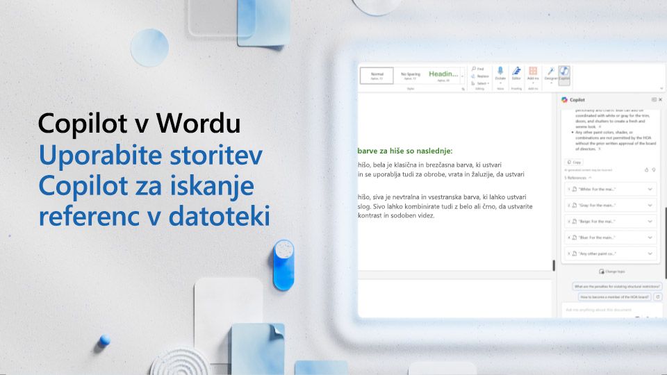 Videoposnetek: Uporaba storitve Copilot za iskanje sklicev v Wordovi datoteki.