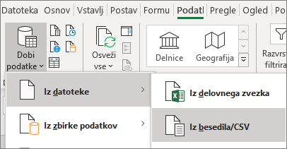 Na zavihku »Podatki« je označena možnost »Iz besedila«.
