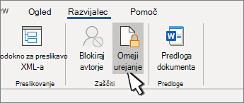 Gumb »Omeji urejanje«
