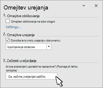 Plošča »Omeji urejanje«