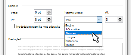 Možnosti razmika vrstic