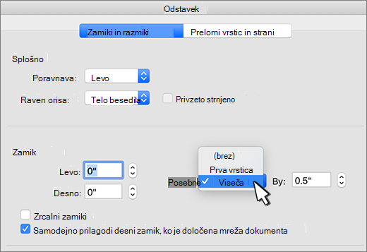 Izbiranje visečega zamika