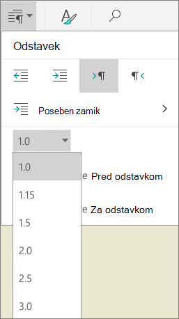 Meni »Razmik vrstic«
