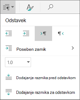 Možnosti razmika med odstavki