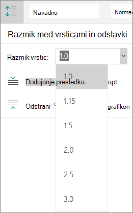 Možnosti razmika vrstic