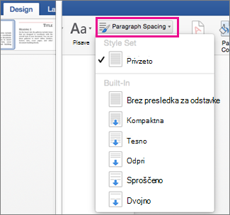 On the Design tab, Paragraph Spacing is highlighted