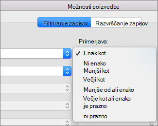 Click the Comparison options you want to set