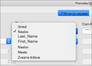 Click the field you want to filter by