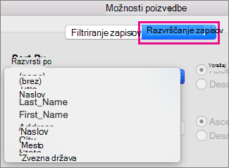 Click Sort Records to sort items in the mail merge