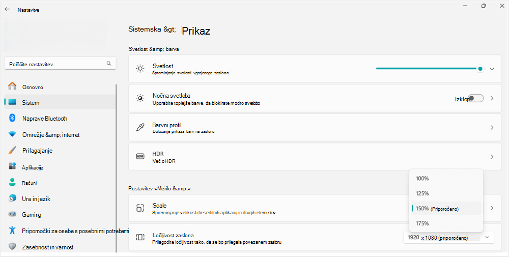Posnetek zaslona spreminjanja velikosti možnosti spreminjanja velikosti v programu Windows 11