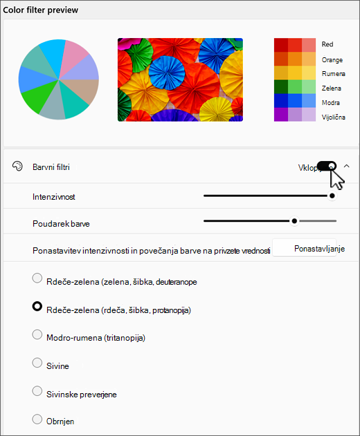 Nastavitve barvnega filtra Windows 11