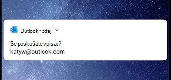 Posnetek zaslona, na katerem je prikazan program Outlook Mobile, ki od vas zahteva vpis
