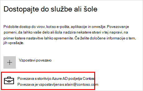 Dostop do službenega ali šolskega zaslona s povezanim računom Contoso