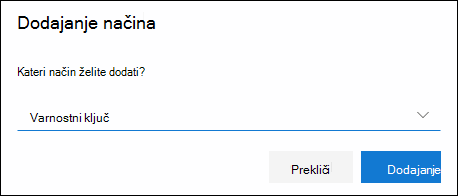 Add method box, with Security key selected