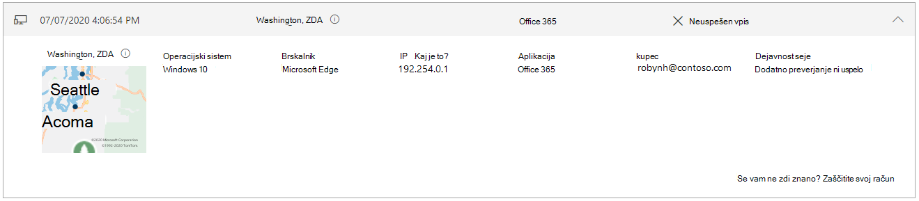 Neuspešna ploščica za vpis