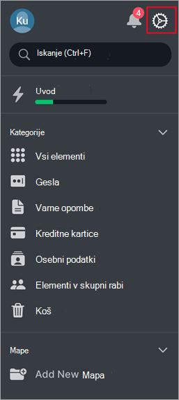 The settings button of NordPass