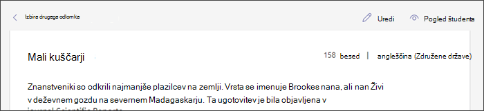 Posnetek zaslona s prikazom prehoda na mestu s kazalcem miške nad gumbom »Uredi«