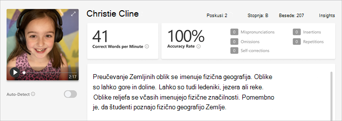 Posnetek zaslona podokna pregleda napredka
