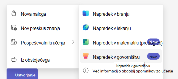 Posnetek zaslona Napredek v govorništvu.