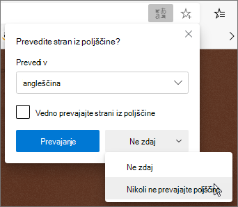 Izberite »Nikoli ne prevedi«