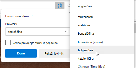 Izberite jezik, v ga želite prevesti