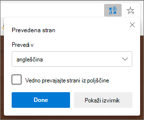 Podokno storitve Microsoftov prevajalnik prikazuje stanje prevoda.