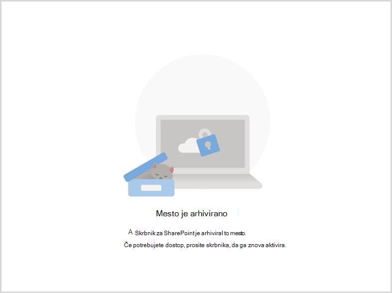 Posnetek zaslona sporočila o napaki, ki ga uporabniki prejmejo, ko poskušajo dostopati do arhivirane storitve OneDrive