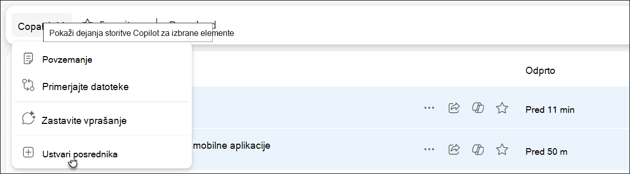 Posnetek zaslona, ki prikazuje, kako dostopate do posrednika v storitvi OneDrive in ga ustvarite.