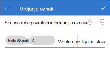 Posnetek zaslona »Urejanje oznak«