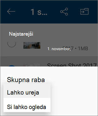 Posnetek zaslona spreminjanja dovoljenja med skupno rabo v aplikaciji OneDrive za Android