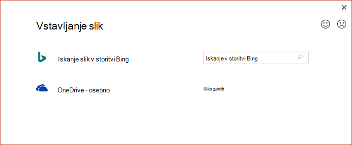 Možnost storitve OneDrive v pogovornem oknu Vstavljanje spletnih slik ne deluje več po pričakovanjih
