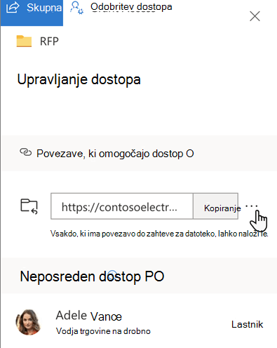 Povezave, ki omogočajo uporabniški vmesnik za dostop