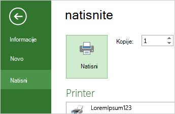 Gumb »Natisni« in možnosti tiskanja v ozadju.