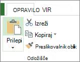 Gumb »Prilepi« na zavihku »Opravilo«